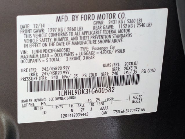 2015 Lincoln MKS 4dr Sdn 3.7L FWD