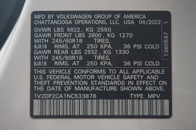 2022 Volkswagen Atlas 2.0T SE